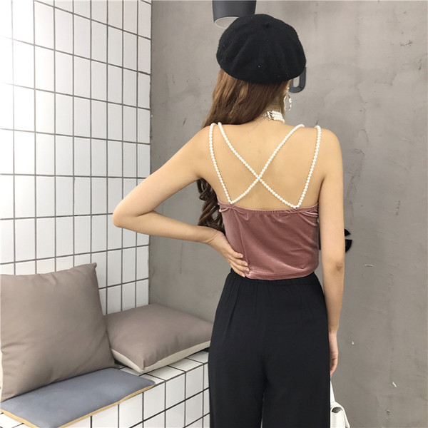 Modern női bársony felső fekete és rózsaszín gyöngyökkel