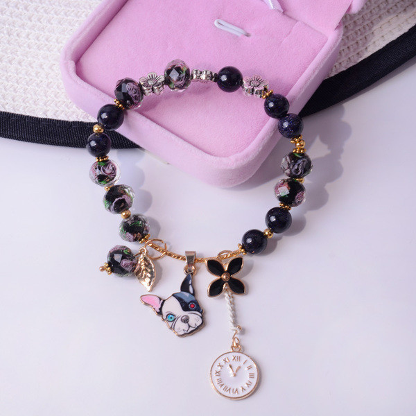 Γυναικείο βραχιόλι με χάντρες και μενταγιόν σε δύο χρώματα