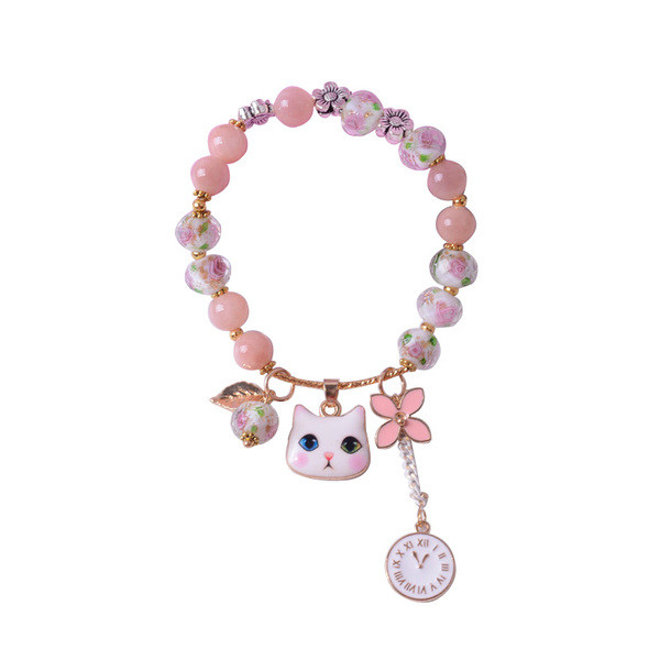 Γυναικείο βραχιόλι με χάντρες και μενταγιόν σε δύο χρώματα