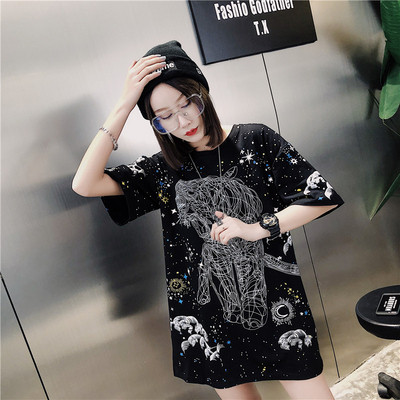 Modern női póló O-nyakú és színes rátéttel