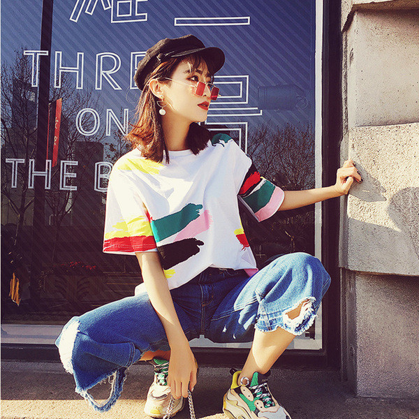 Lezser női póló színes elemekkel