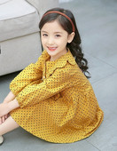 Μοντέρνο παιδικό φόρεμα σε κίτρινο και λευκό με κολάρο και κουμπιά