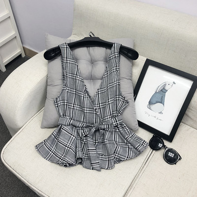 Maieu de damă în carouri cu decolteu în V în mai multe culori