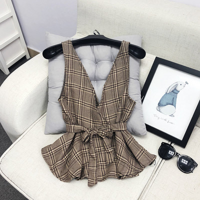 Maieu de damă în carouri cu decolteu în V în mai multe culori