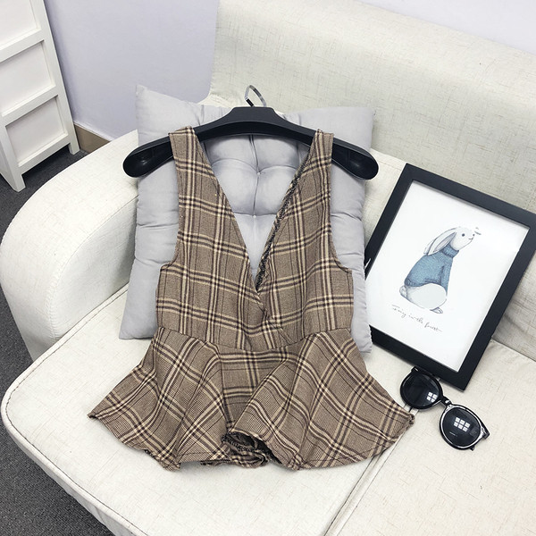 Maieu de damă în carouri cu decolteu în V în mai multe culori