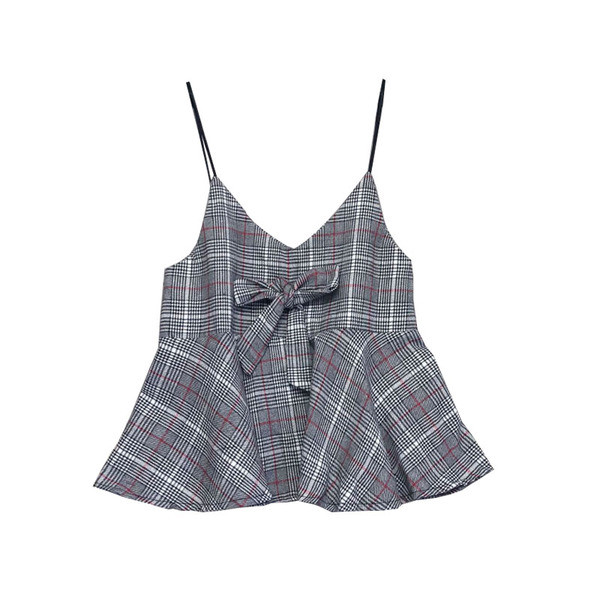 Vékony pántokkal és több színben szalaggal ellátott női kockás felső