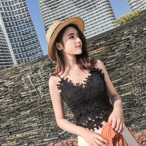 Top de damă elegant din dantelă alb-negru