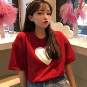 Lezser női póló szíves rátéttel, két színben