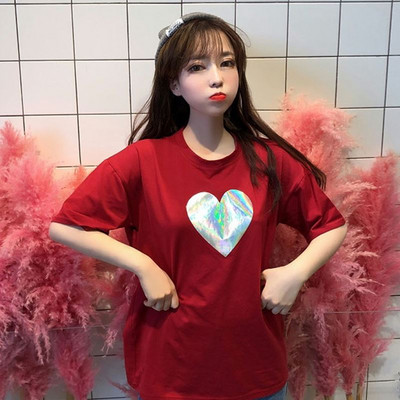 Lezser női póló szíves rátéttel, két színben