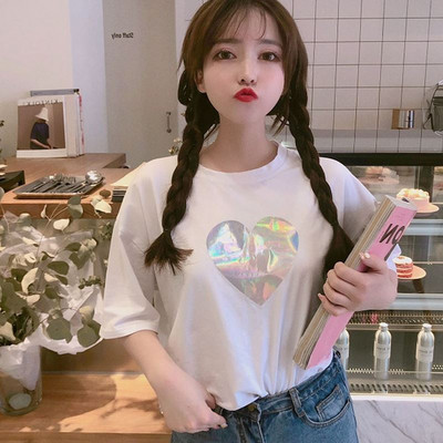 Lezser női póló szíves rátéttel, két színben