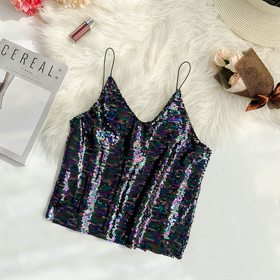 Σύντομό γυναικείο αμάνικο με πούλιες σε διαφορετικά χρώματα