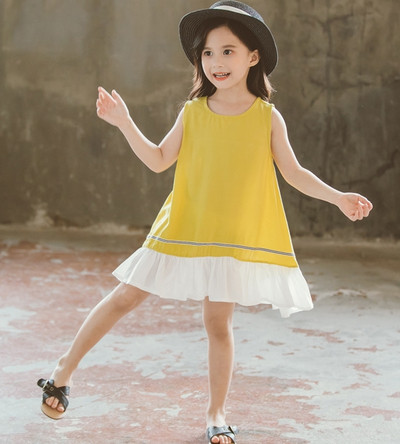 Rochie moderna pentru copii pentru fete in galben