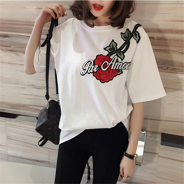 Tavaszi női póló színes hímzéssel, három színben