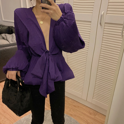 Bluză de damă modernă cu mâneci largi și decolteu în V în mai multe culori