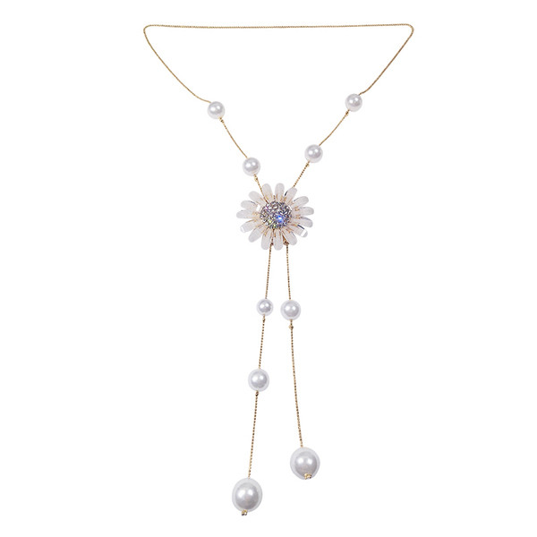 Colier lung de dama cu pietre decorative si perle