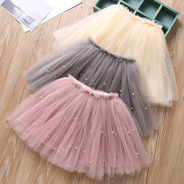 Κομψή παιδική φούστα σε διάφορα χρώματα με τούλι και πέρλες