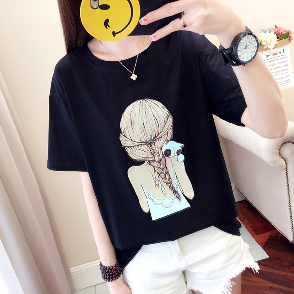 Alkalmi női póló színes rátéttel fekete, fehér és rózsaszín színben