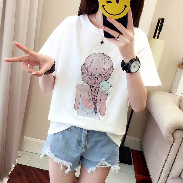 Alkalmi női póló színes rátéttel fekete, fehér és rózsaszín színben