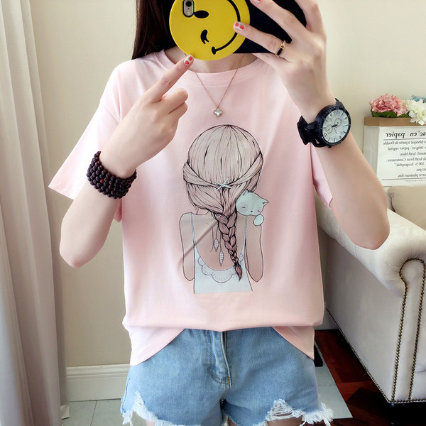 Alkalmi női póló színes rátéttel fekete, fehér és rózsaszín színben