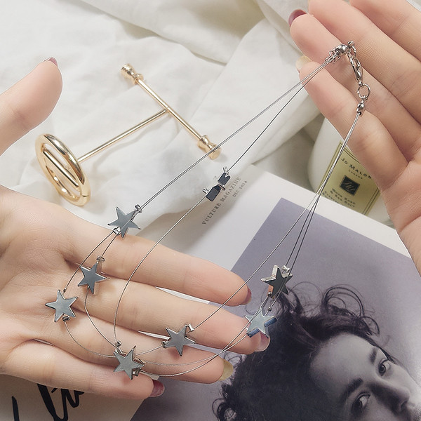 Καθημερινό γυναικείο ασημένιο κολιέ  με αστέρια