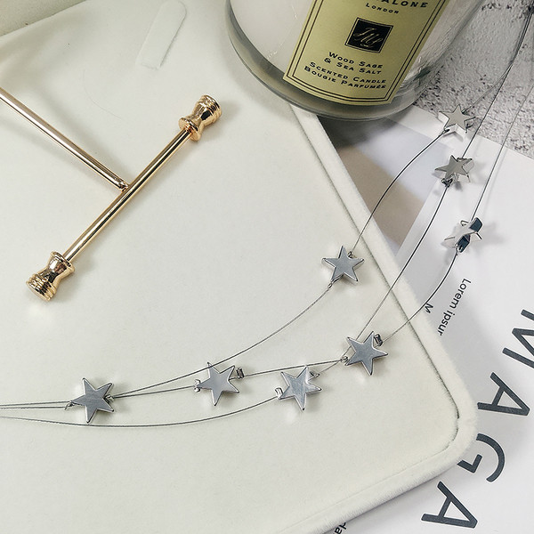 Καθημερινό γυναικείο ασημένιο κολιέ  με αστέρια