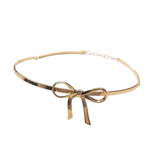 Colier modern de dama de culoare aurie cu element de panglica