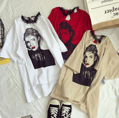 Tricou de damă elegant cu aplicație colorată și element de dantelă în mai multe culori