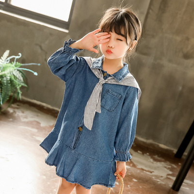 Alkalmi gyerek farmerruha gombokkal és hosszú ujjakkal