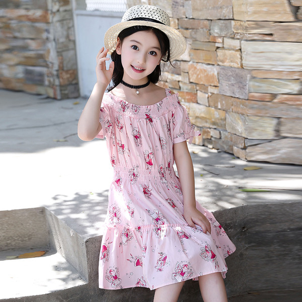 Rochie moderna pentru copii in roz si motive florale