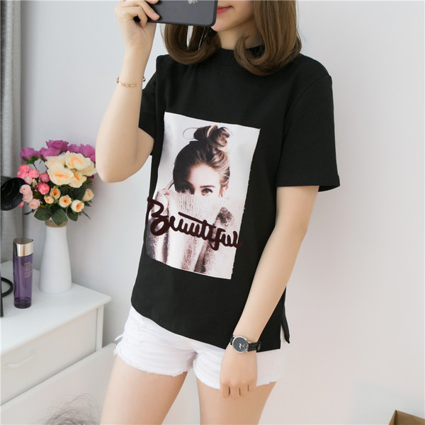 Γυναικέια  μπλούζα με έγχρωμο κέντημα και επιγραφή σε μαύρο, λευκό και καφέ χρώμα