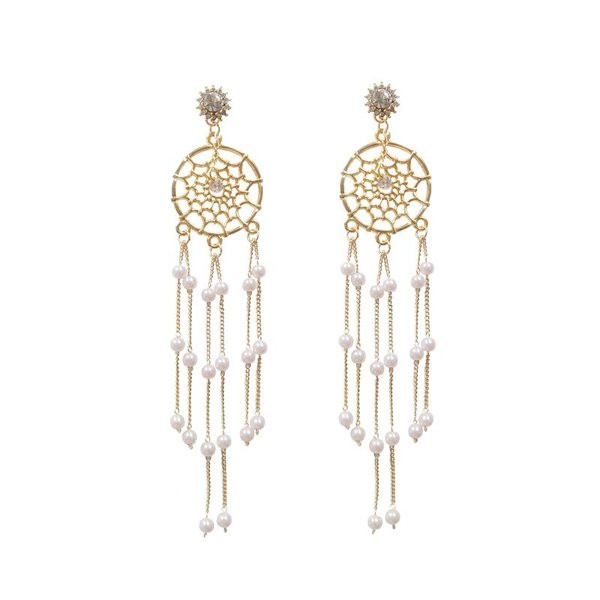 Női fülbevaló díszítő kövekkel és gyöngyökkel, arany színben