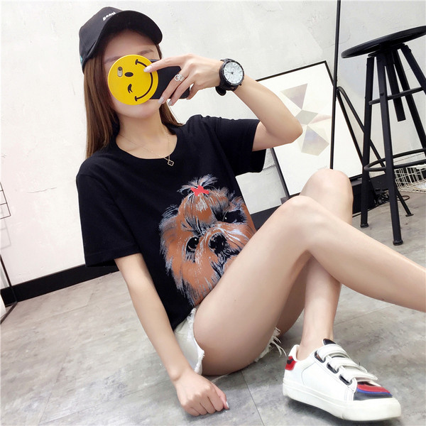 Modern női póló fekete színű rátéttel