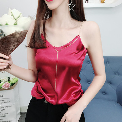 Szatén női felső lánccal több színben