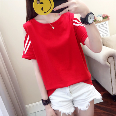 Tricou de dama modern cu decolteu in V si broderie - inscriptie in mai multe culori