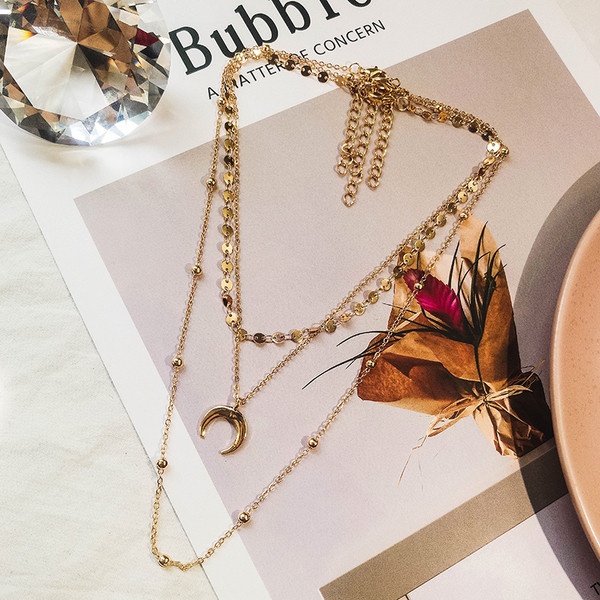 Colier topic de dama din trei parti de culoare aurie