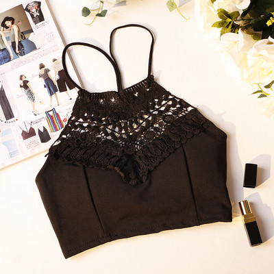 Μοντέρνο  γυναικείο αμάνικο με δαντέλα και κορδόνια σε τρία χρώματα