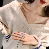 Colier lung de dama de culoare argintie cu pietre