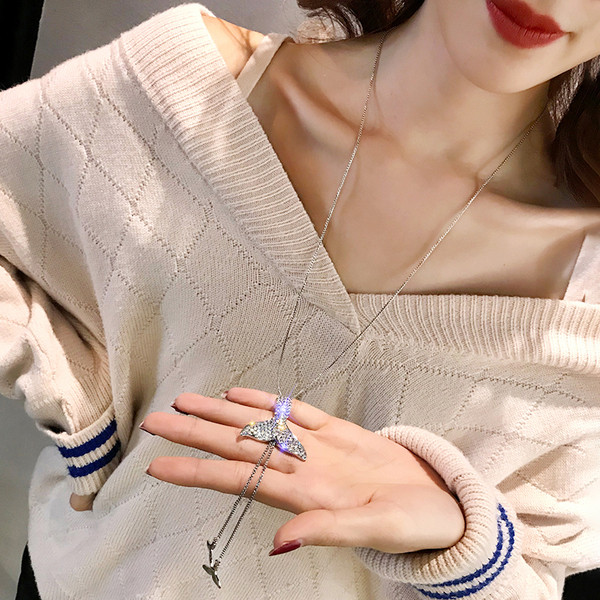 Colier lung de dama de culoare argintie cu pietre