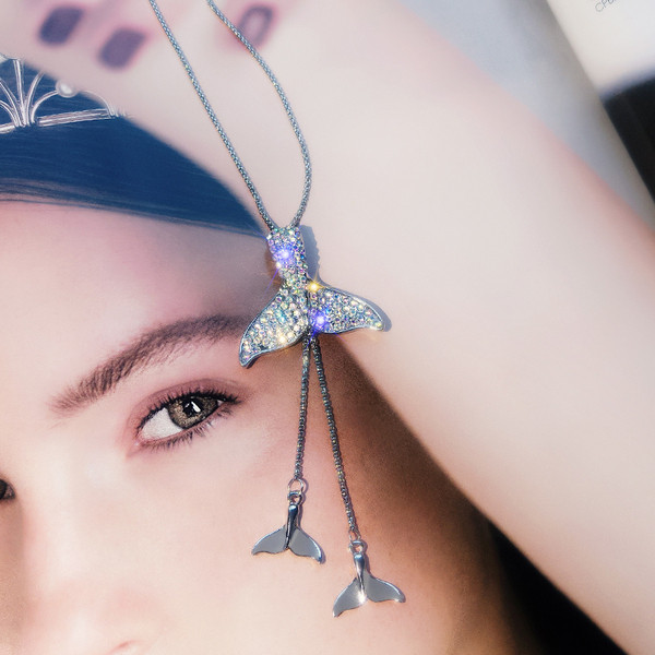 Colier lung de dama de culoare argintie cu pietre