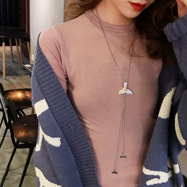 Colier lung de dama de culoare argintie cu pietre