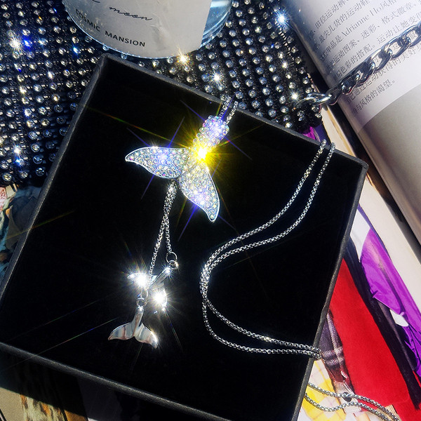 Colier lung de dama de culoare argintie cu pietre