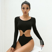 Modern női body hosszú ujjú fekete színben