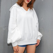 Hanorac sport de damă cu mâneci largi și glugă alb