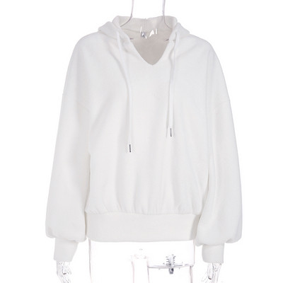Hanorac sport de damă cu mâneci largi și glugă alb
