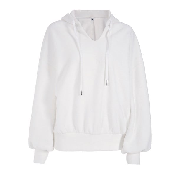 Hanorac sport de damă cu mâneci largi și glugă alb