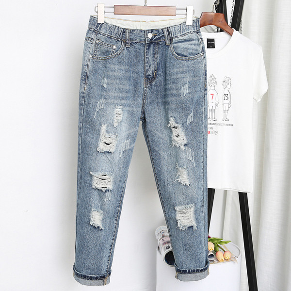 Blugi de dama moderni cu motive casual si talie inalta in albastru