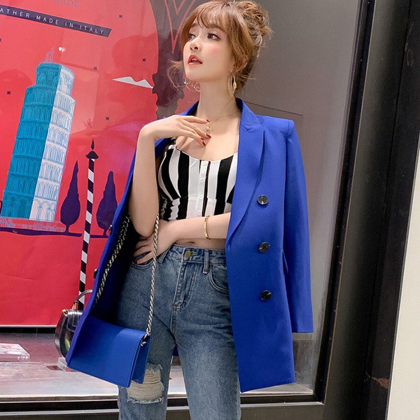 Κομψό γυναικείο μπουφάν με μπλε και μαύρο χρώμα