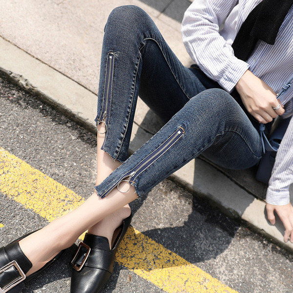 Modern női farmer cipzárral, magas derékkal