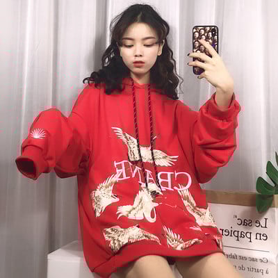 Γυναικείο φούτερ με φαρδύ σχέδιο με εκτύπωση σε μαύρο και κόκκινο χρώμα