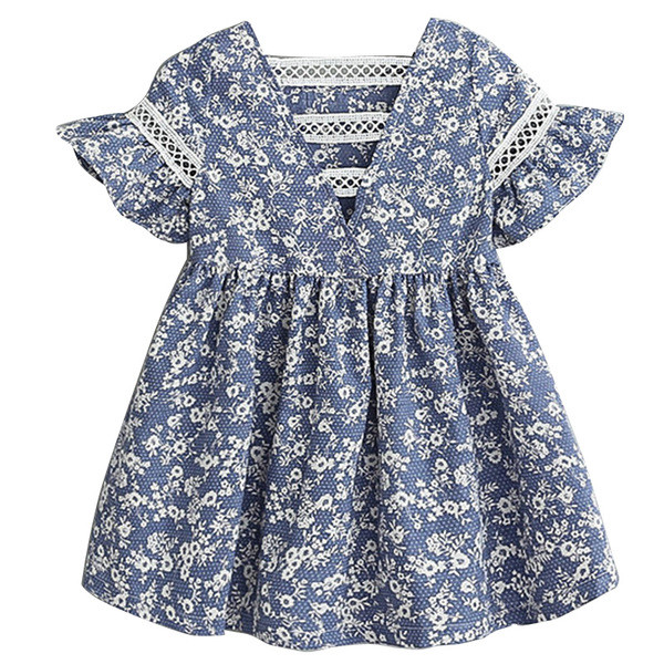 Modern gyerektunika lányoknak kék színben, virágos motívumokkal